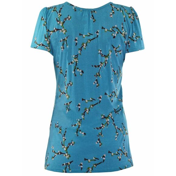 Turquoise Short Sleeve Floral Crochet Trim Tunic - Picture 3 of 3